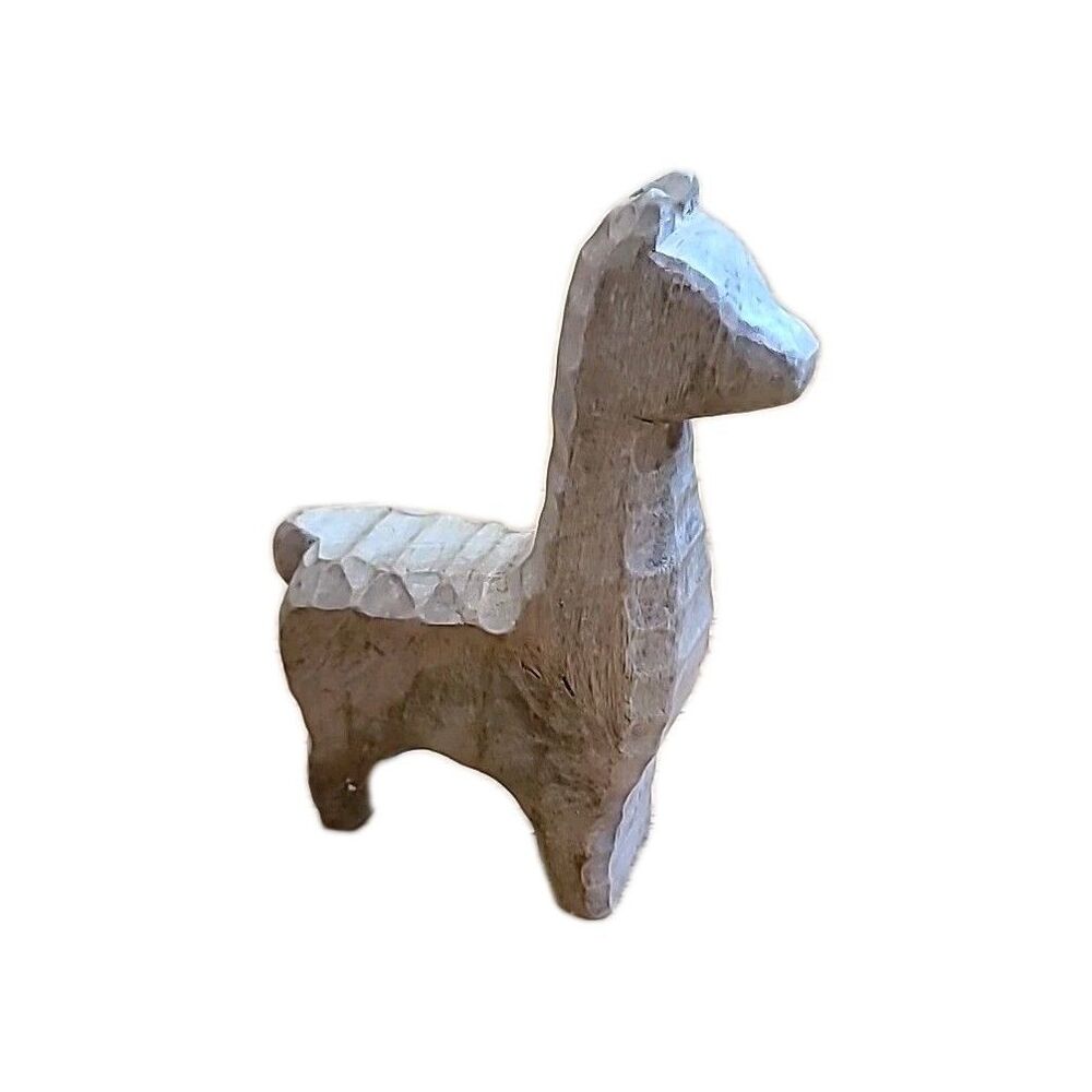 Vtg Hand Carved Wood Llama Alpaca Figurine Folk Art Peru Andes Souvenir 10"